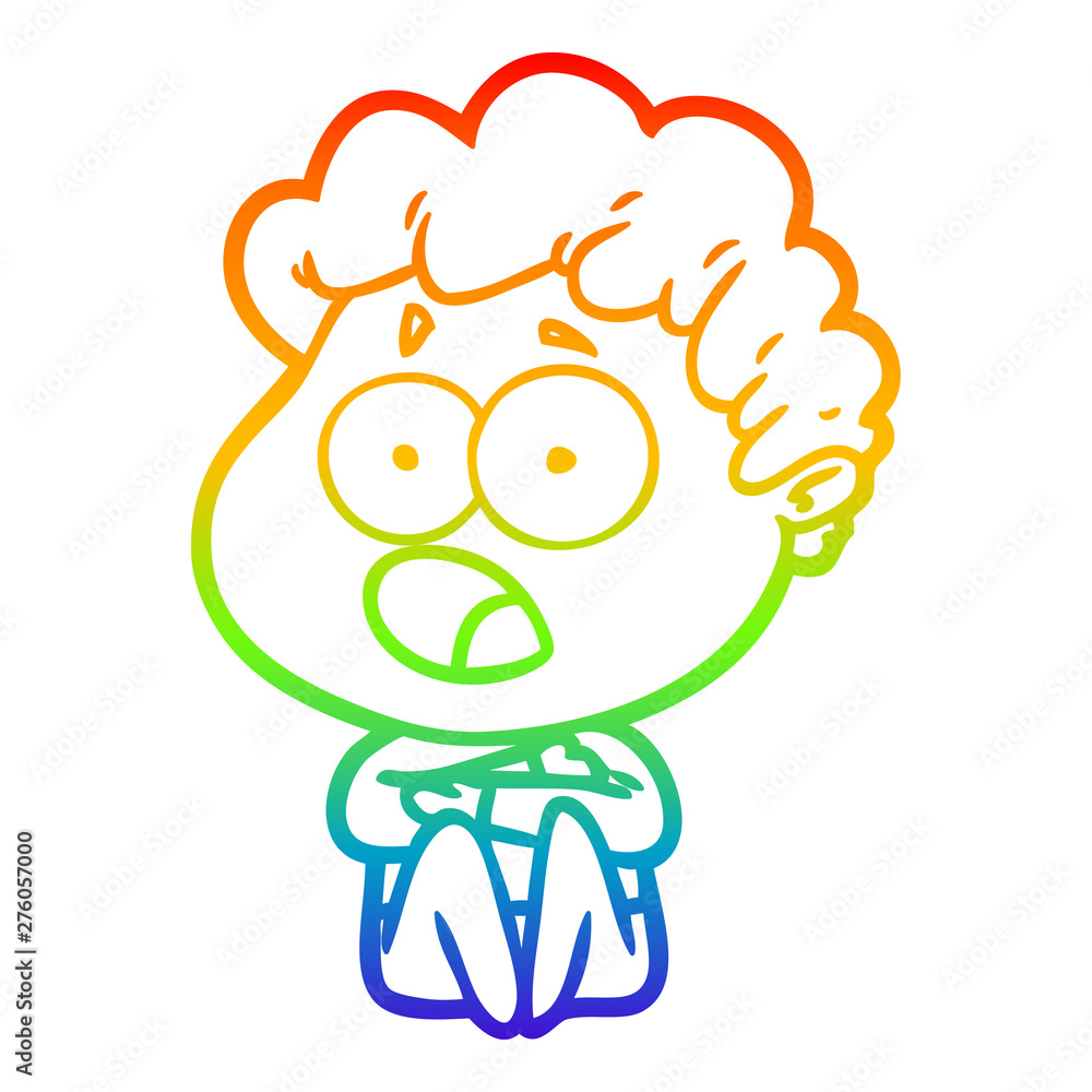 rainbow gradient line drawing cartoon man gasping in surprise rainbow gradient line drawing cartoon man gasping in surprise
