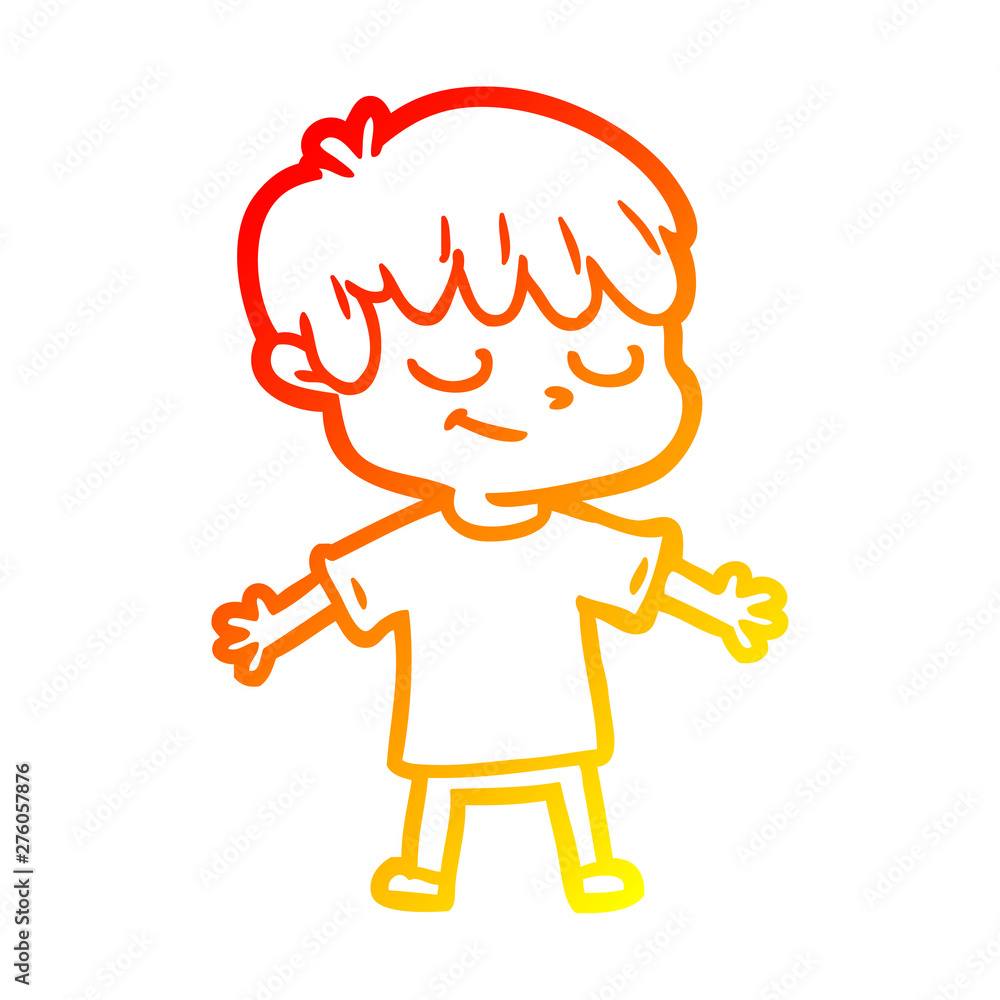 warm gradient line drawing cartoon happy boy