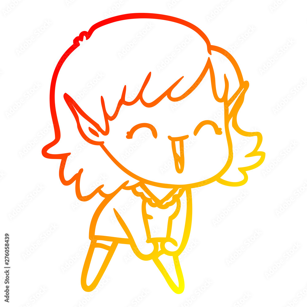 warm gradient line drawing cartoon elf girl warm gradient line drawing cartoon elf girl