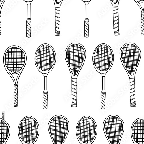 Tennis racket doodle seamless pattern. Vector illustration background. For print, textile, web, home decor, fashion, surface, graphic design