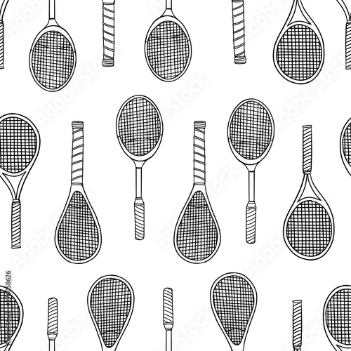 Tennis racket doodle seamless pattern. Vector illustration background. For print, textile, web, home decor, fashion, surface, graphic design