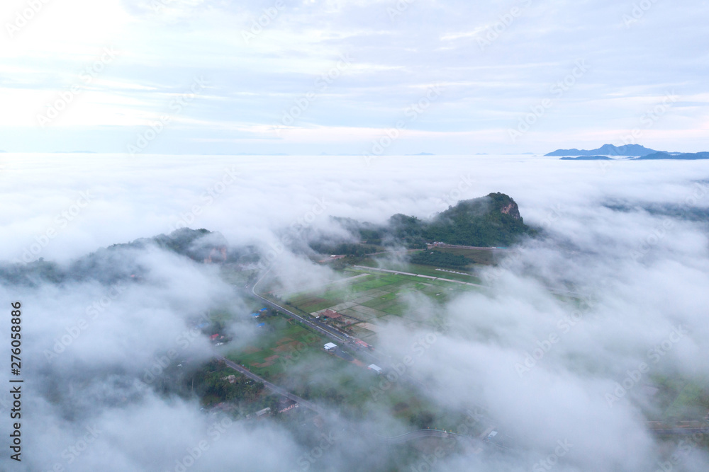 fog at morning aerial view