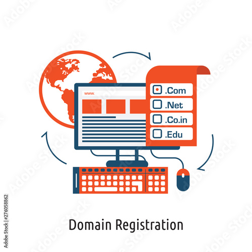 Domain icon symbol on top of the computer laptop vector graphic illustration