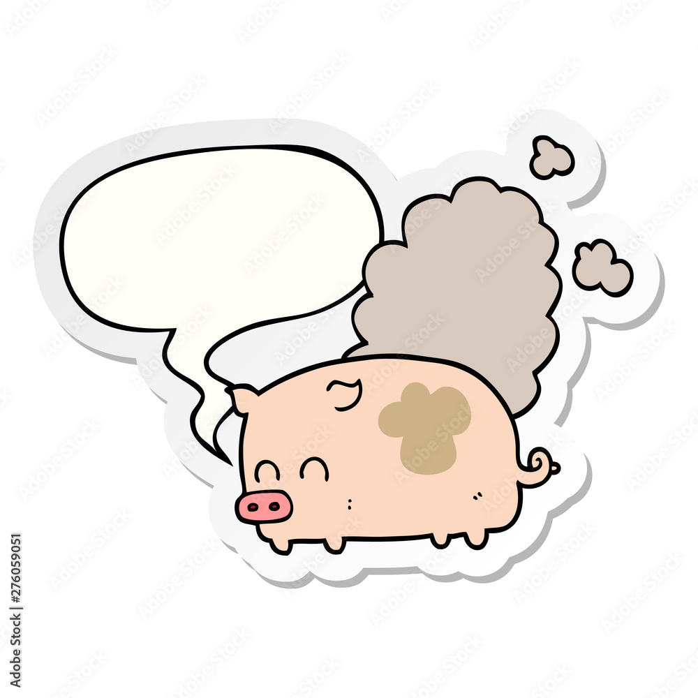 cartoon smelly pig and speech bubble sticker cartoon smelly pig and speech bubble sticker