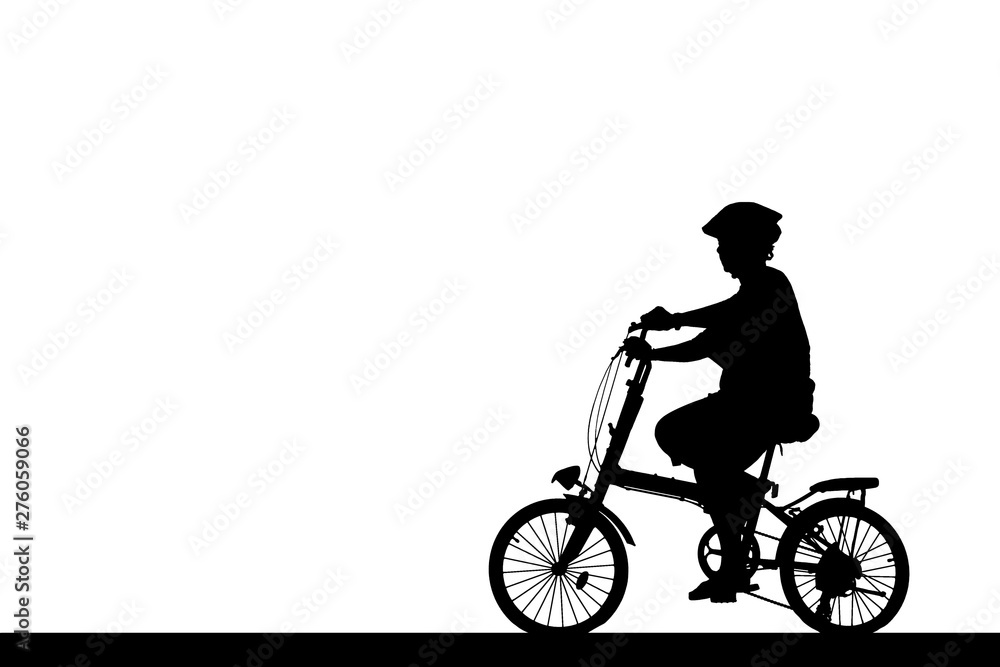 Silhouette man and bike relaxing on white background Silhouette man and bike relaxing on white background
