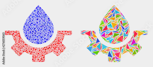 Water service mosaic icon of triangle elements which have various sizes and shapes and colors. Geometric abstract vector illustration of water service.