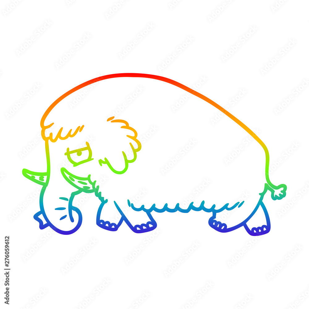 Fototapeta premium rainbow gradient line drawing cartoon mammoth