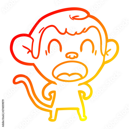 warm gradient line drawing shouting cartoon monkey