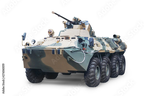 Armored personnel carrier 82-a or armored transporter, BTR-82a - transport and combat vehicle for transporting soldiers. Isolated on white background photo