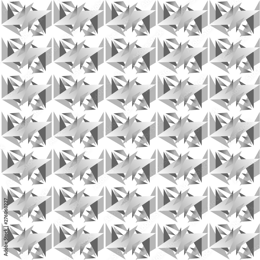 Grey seamless texture with triangles. Abstract monochrome poly background with repeat tiles. Vector geometric pattern of trendy design.