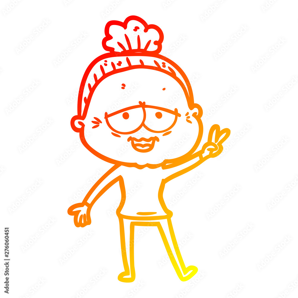 warm gradient line drawing cartoon happy old lady warm gradient line drawing cartoon happy old lady