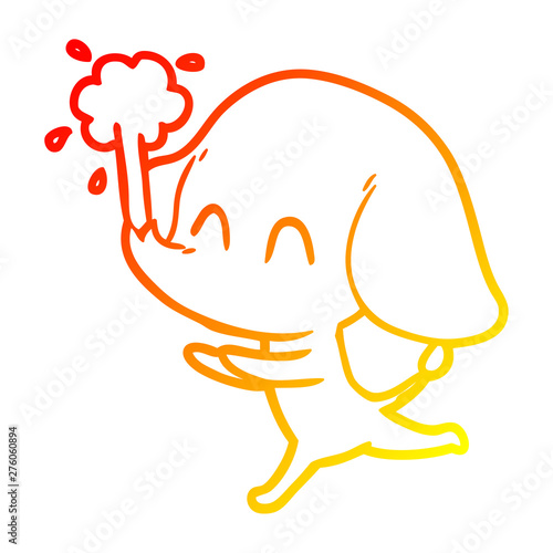 warm gradient line drawing cute cartoon elephant spouting water