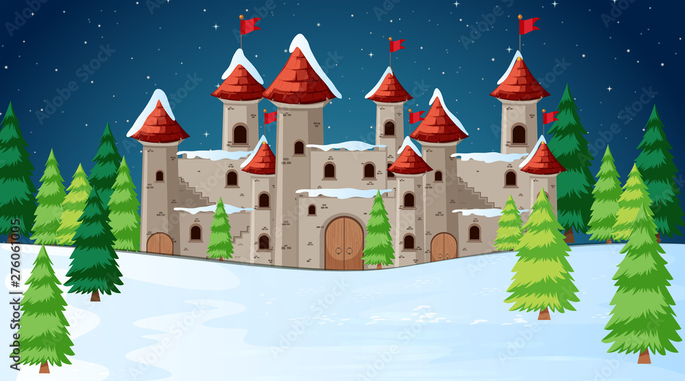 Castle in snow scene