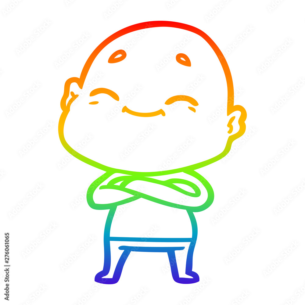 Obraz premium rainbow gradient line drawing happy cartoon bald man