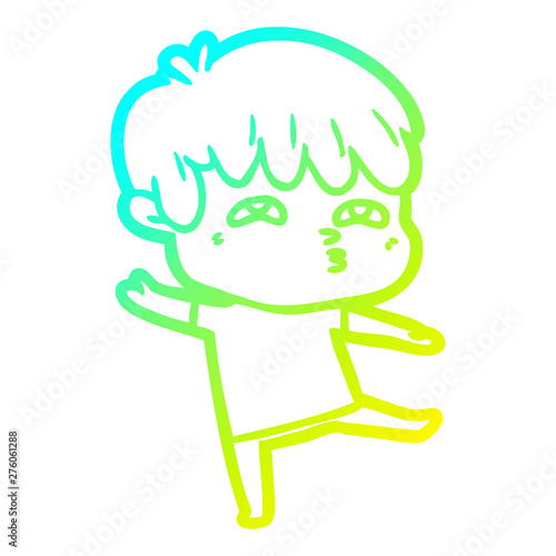 cold gradient line drawing cartoon curious man