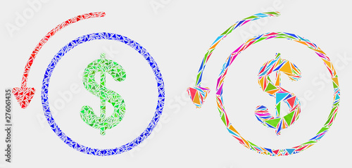 Undo payment collage icon of triangle elements which have various sizes and shapes and colors. Geometric abstract vector design concept of undo payment.