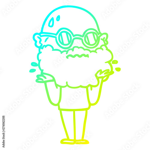 cold gradient line drawing cartoon worried man with beard and sunglasses