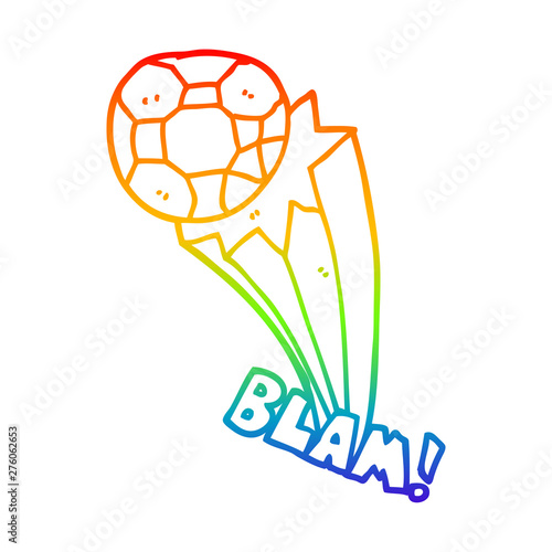 rainbow gradient line drawing cartoon kicked soccer ball