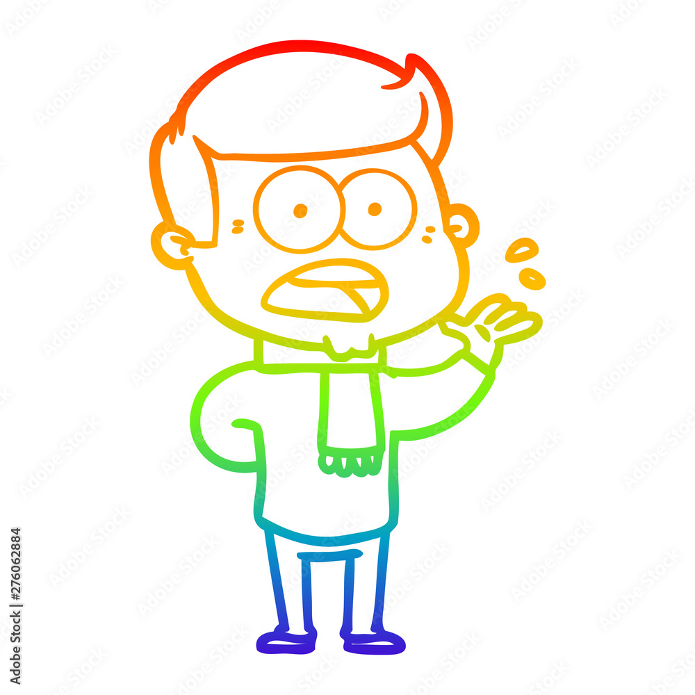 rainbow gradient line drawing cartoon shocked man