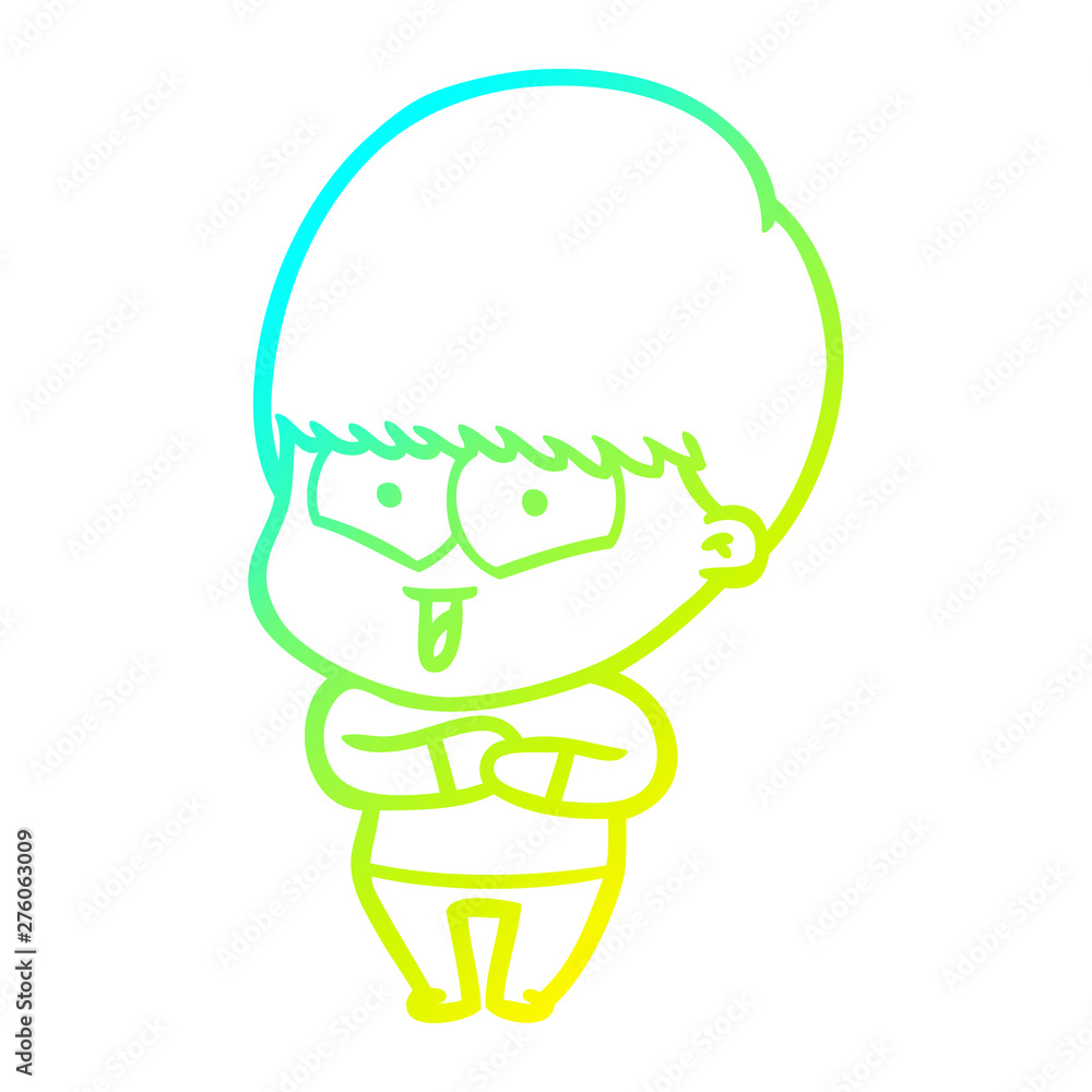 cold gradient line drawing cartoon happy boy