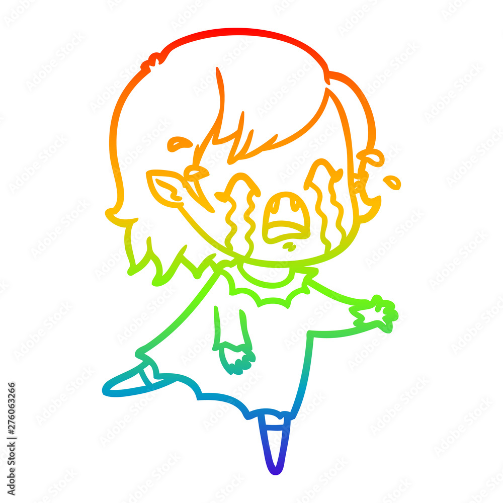 rainbow gradient line drawing cartoon crying vampire girl rainbow gradient line drawing cartoon crying vampire girl