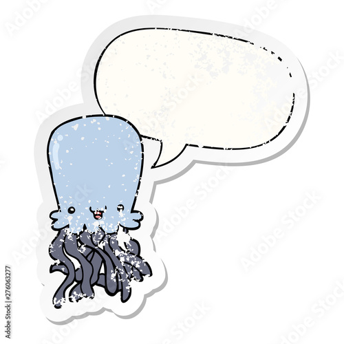 cartoon octopus and speech bubble distressed sticker photo