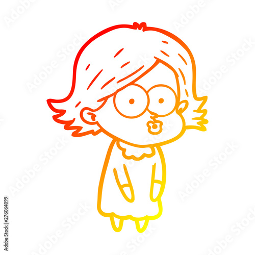 warm gradient line drawing cartoon girl pouting