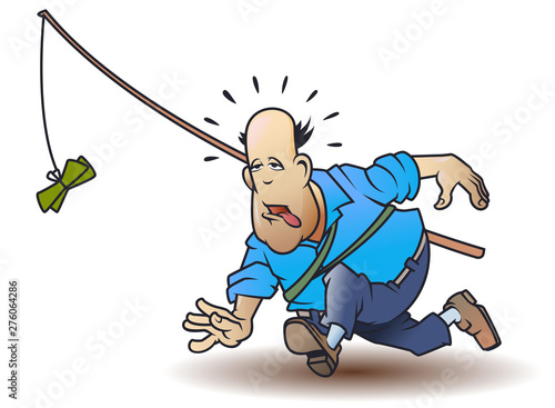 Pursuit of money. Fat man runs for cash. Sports activities.
