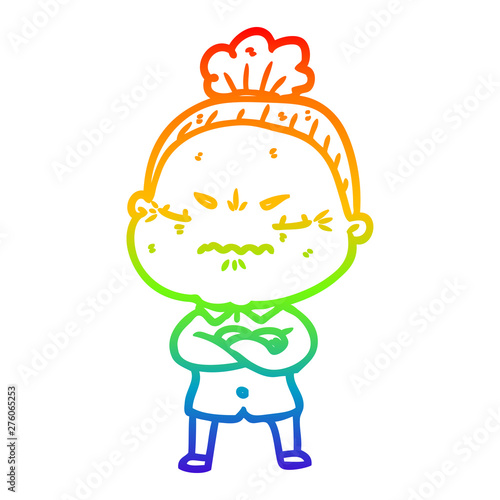 rainbow gradient line drawing cartoon annoyed old lady