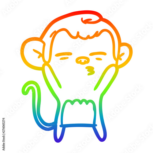 rainbow gradient line drawing cartoon suspicious monkey