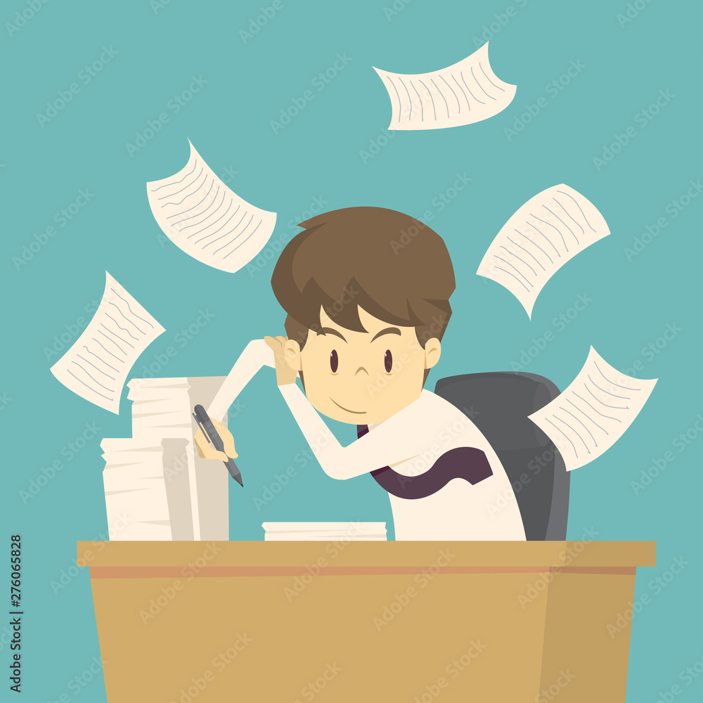 Businessman is working at his desk..cartoon of business,employee success is the concept of the man characters business, can be used as a background, banner, infographic. vector illustration Businessman is working at his desk..cartoon of business,employee success is the concept of the man characters business, can be used as a background, banner, infographic. vector illustration