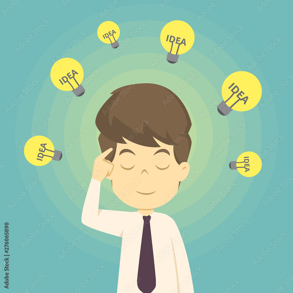 Businessman with ideas.Businessman with lightbulb over his head.cartoon of business,employee success is the concept of the man characters business,can be used as a background.vector illustration Businessman with ideas.Businessman with lightbulb over his head.cartoon of business,employee success is the concept of the man characters business,can be used as a background.vector illustration