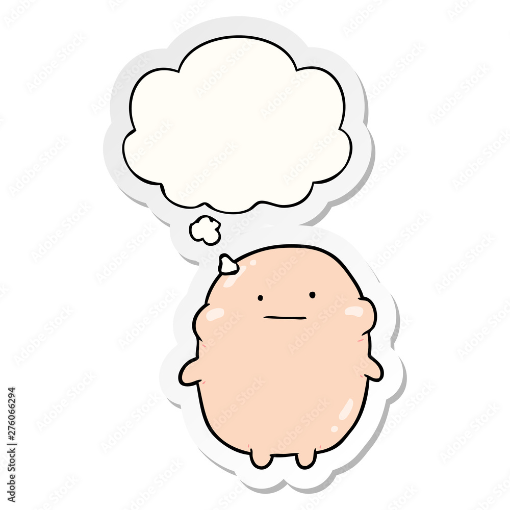 cartoon human and thought bubble as a printed sticker
