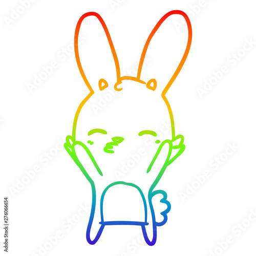 rainbow gradient line drawing curious bunny cartoon