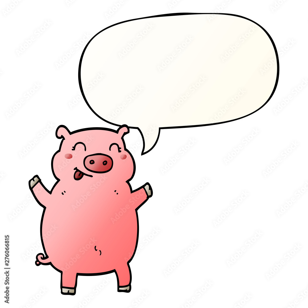 cartoon pig and speech bubble in smooth gradient style cartoon pig and speech bubble in smooth gradient style
