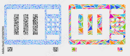 Microwave oven mosaic icon of triangle items which have various sizes and shapes and colors. Geometric abstract vector design concept of microwave oven.