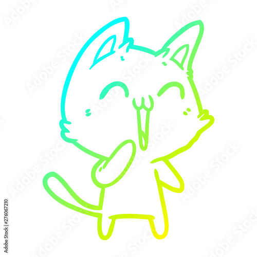 cold gradient line drawing happy cartoon cat meowing