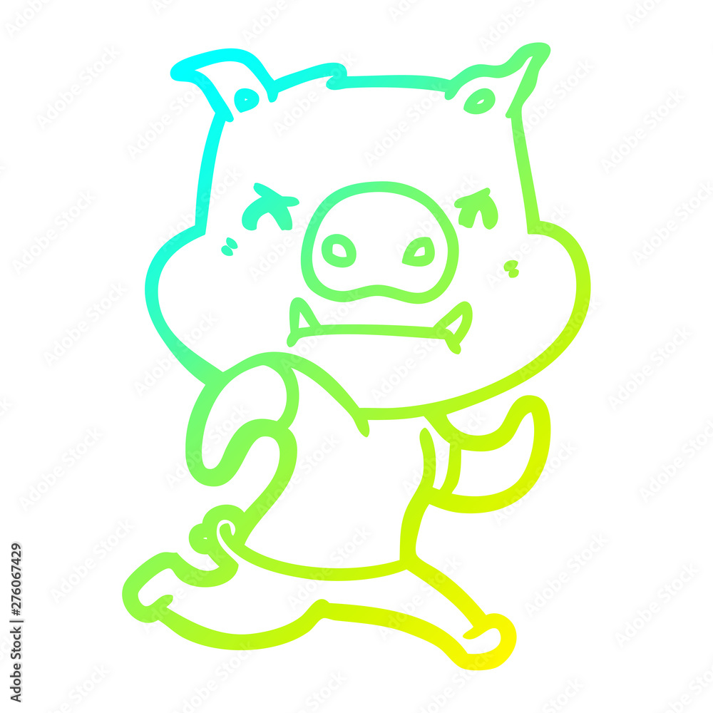 cold gradient line drawing angry cartoon pig running cold gradient line drawing angry cartoon pig running