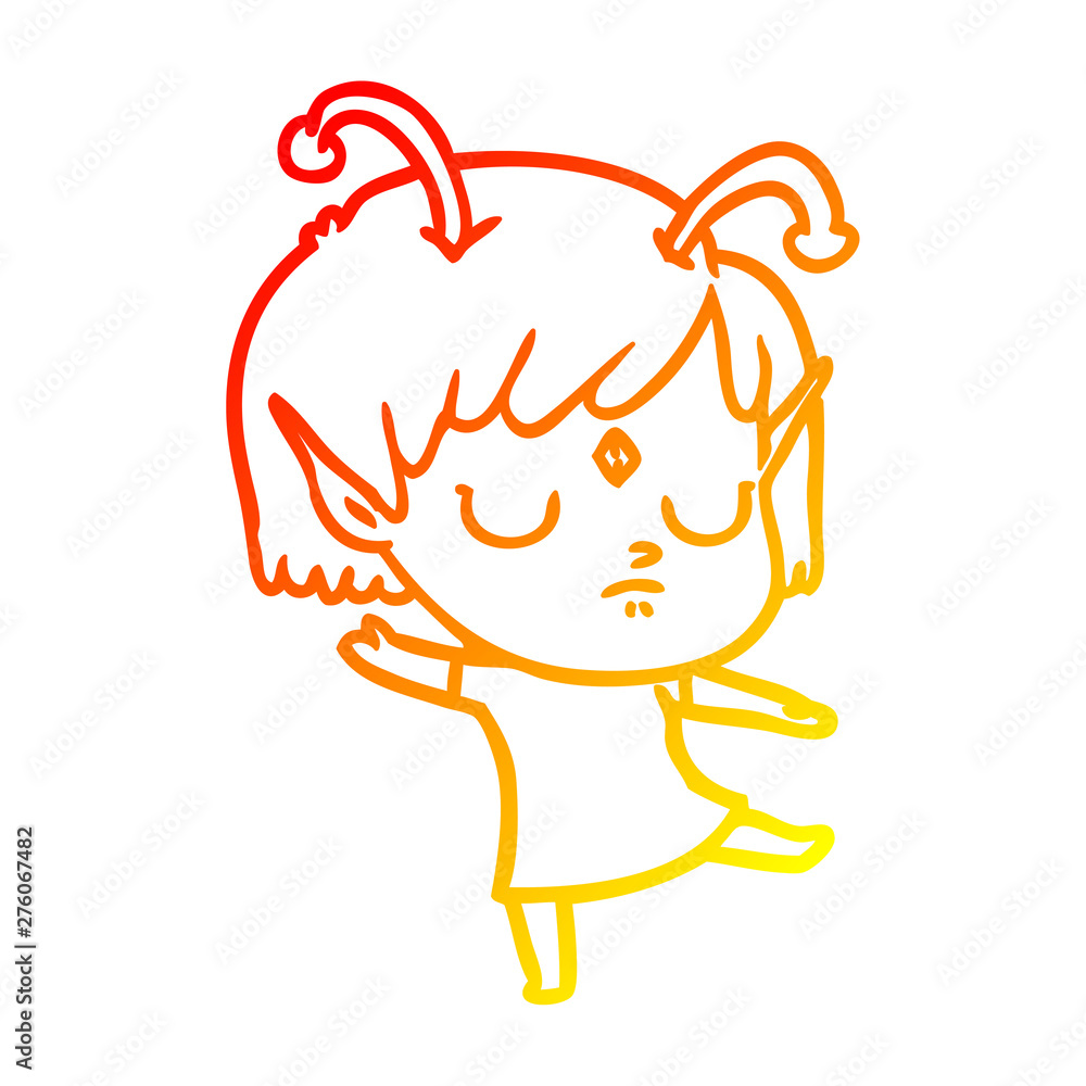 warm gradient line drawing cartoon alien girl warm gradient line drawing cartoon alien girl