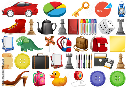large set of different objects