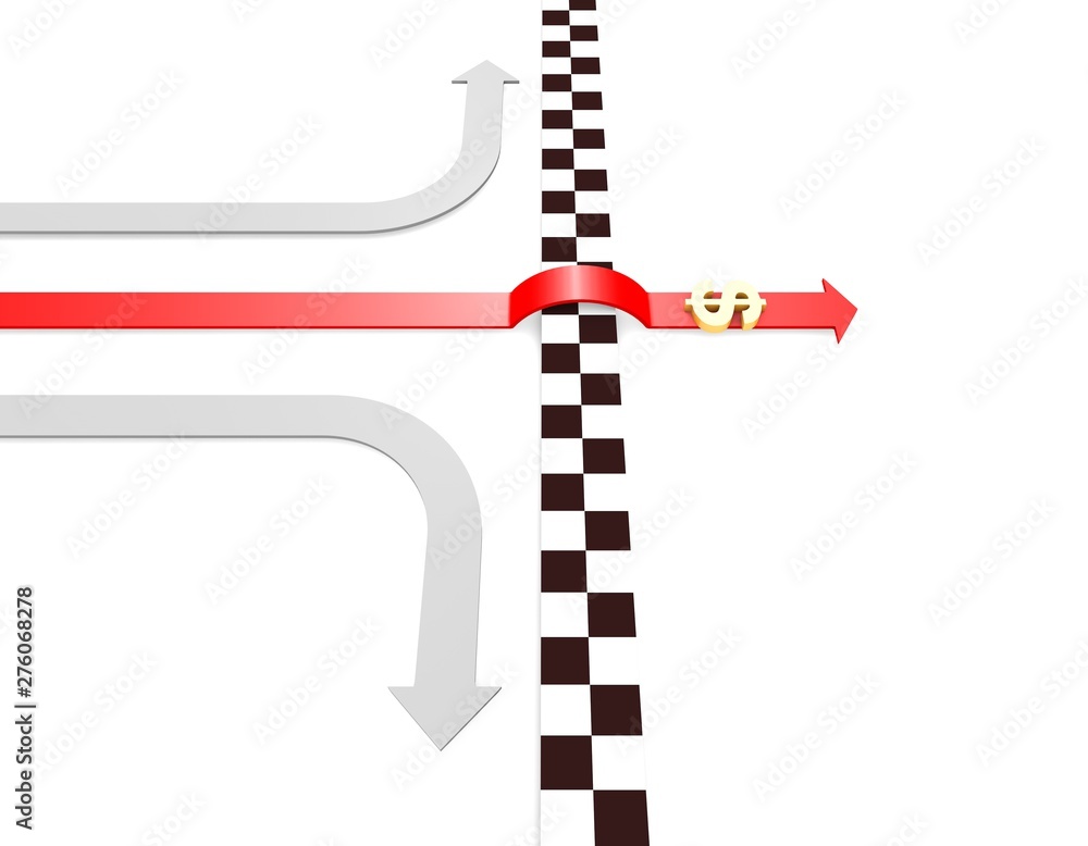 Red arrow for career success, different arrows,dollar Red arrow for career success, different arrows,dollar