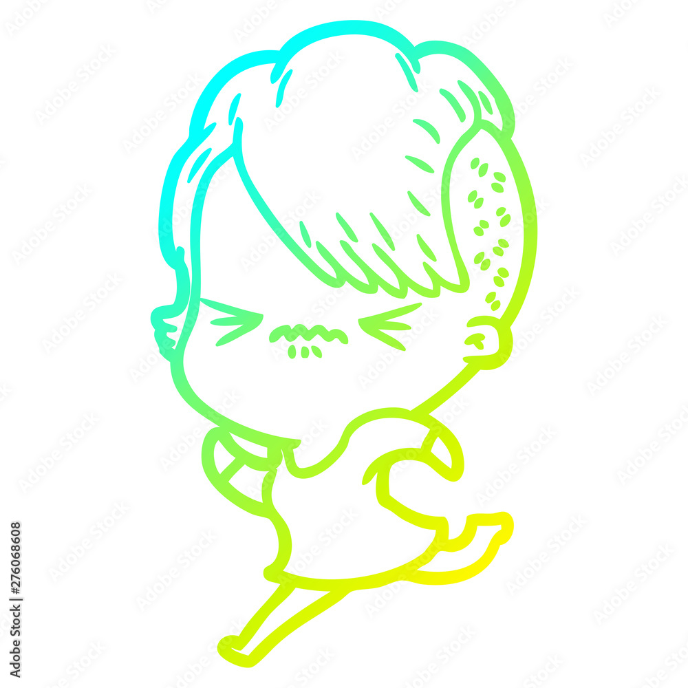 cold gradient line drawing cartoon annoyed hipster girl cold gradient line drawing cartoon annoyed hipster girl