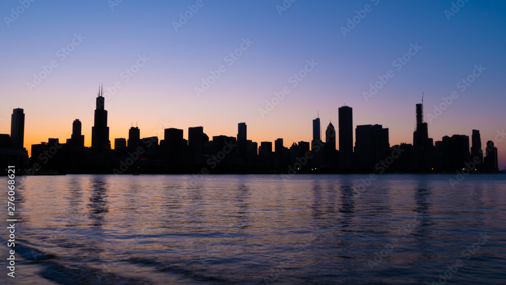 The skyline of Chicago at sunset - CHICAGO, ILLINOIS - JUNE 12, 2019
