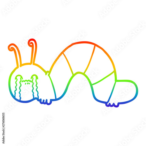 rainbow gradient line drawing cartoon caterpillar obsessing over his regrets