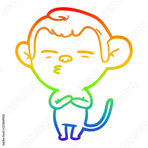 rainbow gradient line drawing cartoon suspicious monkey