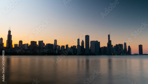 Silhouette of Chicago skyline in the evening - CHICAGO  ILLINOIS - JUNE 12  2019