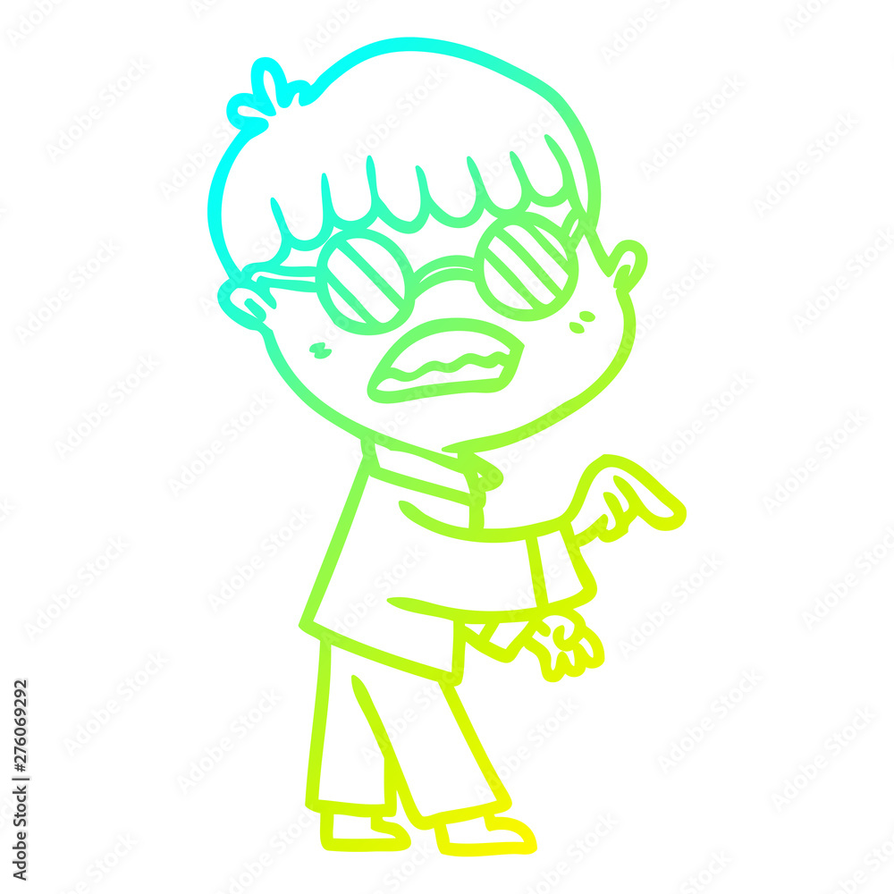 cold gradient line drawing cartoon boy wearing spectacles