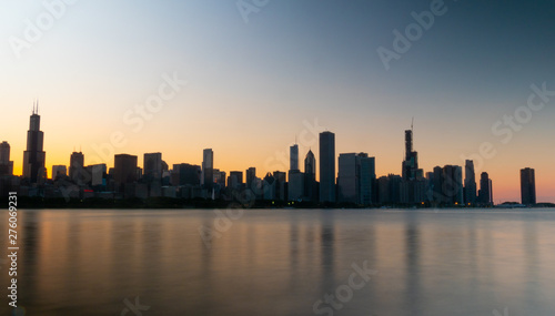 Silhouette of Chicago skyline in the evening - CHICAGO  ILLINOIS - JUNE 12  2019