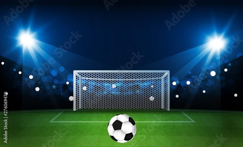 Football arena field with bright stadium lights vector design.