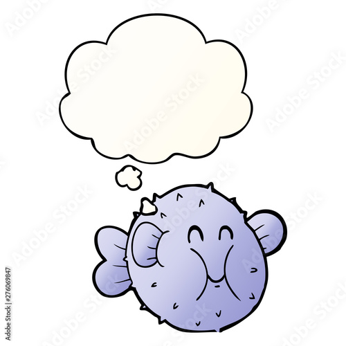 cartoon puffer fish and thought bubble in smooth gradient style